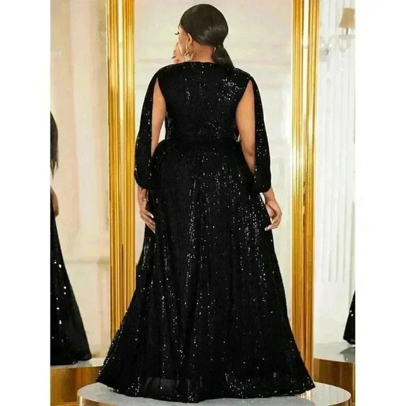 Women's Plus Size Double V-Neck Sequin Sleeveless Evening Dress 3X - Picture 3 of 16